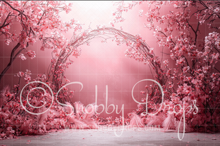 Cherry Blossom Circle Fabric Backdrop-Fabric Photography Backdrop-Snobby Drops Fabric Backdrops for Photography, Exclusive Designs by Tara Mapes Photography, Enchanted Eye Creations by Tara Mapes, photography backgrounds, photography backdrops, fast shipping, US backdrops, cheap photography backdrops