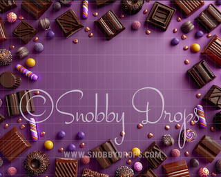 Chocolate Bar Candy Factory Fabric Wee Drop-Fabric Photography Backdrop-Snobby Drops Fabric Backdrops for Photography, Exclusive Designs by Tara Mapes Photography, Enchanted Eye Creations by Tara Mapes, photography backgrounds, photography backdrops, fast shipping, US backdrops, cheap photography backdrops