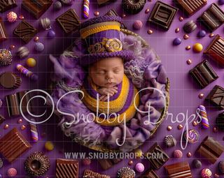 Chocolate Bar Candy Factory Fabric Wee Drop-Fabric Photography Backdrop-Snobby Drops Fabric Backdrops for Photography, Exclusive Designs by Tara Mapes Photography, Enchanted Eye Creations by Tara Mapes, photography backgrounds, photography backdrops, fast shipping, US backdrops, cheap photography backdrops