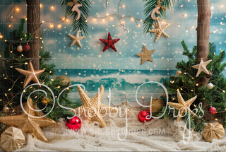 Christmas Beach Fabric Backdrop-Fabric Photography Backdrop-Snobby Drops Fabric Backdrops for Photography, Exclusive Designs by Tara Mapes Photography, Enchanted Eye Creations by Tara Mapes, photography backgrounds, photography backdrops, fast shipping, US backdrops, cheap photography backdrops