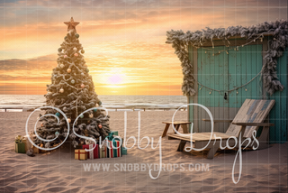 Christmas Beach Fabric Backdrop-Fabric Photography Backdrop-Snobby Drops Fabric Backdrops for Photography, Exclusive Designs by Tara Mapes Photography, Enchanted Eye Creations by Tara Mapes, photography backgrounds, photography backdrops, fast shipping, US backdrops, cheap photography backdrops