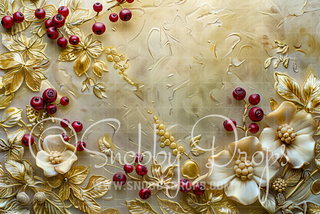 Christmas Berries and Gold Painterly Fine Art Fabric Backdrop Sweep-Fabric Photography Sweep-Snobby Drops Fabric Backdrops for Photography, Exclusive Designs by Tara Mapes Photography, Enchanted Eye Creations by Tara Mapes, photography backgrounds, photography backdrops, fast shipping, US backdrops, cheap photography backdrops