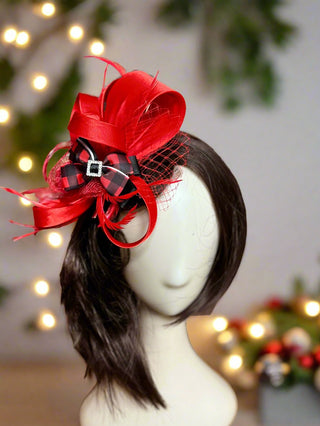 Christmas Bow Satin Fascinator-Accessories-Snobby Drops Fabric Backdrops for Photography, Exclusive Designs by Tara Mapes Photography, Enchanted Eye Creations by Tara Mapes, photography backgrounds, photography backdrops, fast shipping, US backdrops, cheap photography backdrops