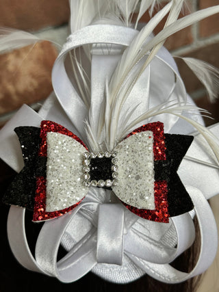 Christmas Bow Satin Fascinator-Accessories-Snobby Drops Fabric Backdrops for Photography, Exclusive Designs by Tara Mapes Photography, Enchanted Eye Creations by Tara Mapes, photography backgrounds, photography backdrops, fast shipping, US backdrops, cheap photography backdrops