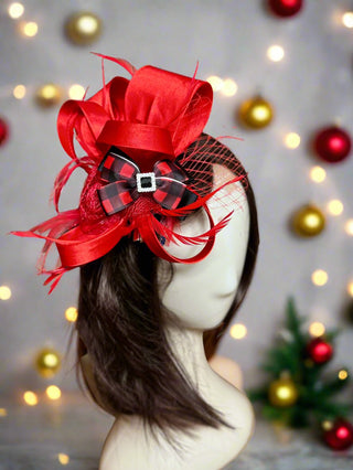 Christmas Bow Satin Fascinator-Accessories-Snobby Drops Fabric Backdrops for Photography, Exclusive Designs by Tara Mapes Photography, Enchanted Eye Creations by Tara Mapes, photography backgrounds, photography backdrops, fast shipping, US backdrops, cheap photography backdrops