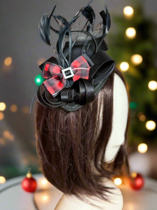 Christmas Bow Satin Fascinator-Accessories-Snobby Drops Fabric Backdrops for Photography, Exclusive Designs by Tara Mapes Photography, Enchanted Eye Creations by Tara Mapes, photography backgrounds, photography backdrops, fast shipping, US backdrops, cheap photography backdrops