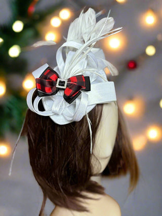 Christmas Bow Satin Fascinator-Accessories-Snobby Drops Fabric Backdrops for Photography, Exclusive Designs by Tara Mapes Photography, Enchanted Eye Creations by Tara Mapes, photography backgrounds, photography backdrops, fast shipping, US backdrops, cheap photography backdrops