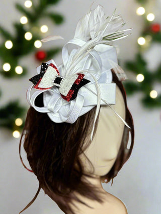 Christmas Bow Satin Fascinator-Accessories-Snobby Drops Fabric Backdrops for Photography, Exclusive Designs by Tara Mapes Photography, Enchanted Eye Creations by Tara Mapes, photography backgrounds, photography backdrops, fast shipping, US backdrops, cheap photography backdrops