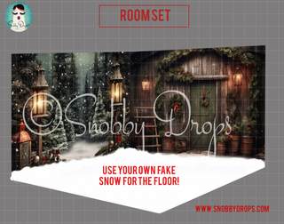 Christmas Cabin 2-Piece Fabric Room Set-Photography Backdrop 2P Room Set-Snobby Drops Fabric Backdrops for Photography, Exclusive Designs by Tara Mapes Photography, Enchanted Eye Creations by Tara Mapes, photography backgrounds, photography backdrops, fast shipping, US backdrops, cheap photography backdrops