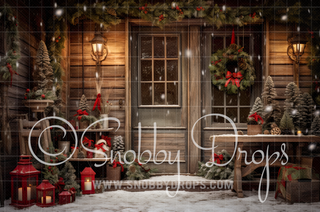 Christmas Cabin Fabric Backdrop-Fabric Photography Backdrop-Snobby Drops Fabric Backdrops for Photography, Exclusive Designs by Tara Mapes Photography, Enchanted Eye Creations by Tara Mapes, photography backgrounds, photography backdrops, fast shipping, US backdrops, cheap photography backdrops