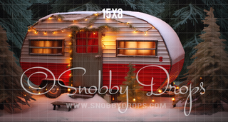 Christmas Camper at Night Fabric Backdrop-Fabric Photography Backdrop-Snobby Drops Fabric Backdrops for Photography, Exclusive Designs by Tara Mapes Photography, Enchanted Eye Creations by Tara Mapes, photography backgrounds, photography backdrops, fast shipping, US backdrops, cheap photography backdrops