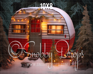 Christmas Camper at Night Fabric Backdrop-Fabric Photography Backdrop-Snobby Drops Fabric Backdrops for Photography, Exclusive Designs by Tara Mapes Photography, Enchanted Eye Creations by Tara Mapes, photography backgrounds, photography backdrops, fast shipping, US backdrops, cheap photography backdrops