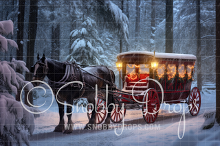 Christmas Horse Drawn Carriage Fabric Backdrop-Fabric Photography Backdrop-Snobby Drops Fabric Backdrops for Photography, Exclusive Designs by Tara Mapes Photography, Enchanted Eye Creations by Tara Mapes, photography backgrounds, photography backdrops, fast shipping, US backdrops, cheap photography backdrops