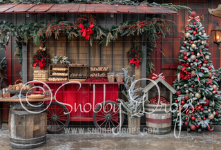 Christmas Cart Fabric Backdrop-Fabric Photography Backdrop-Snobby Drops Fabric Backdrops for Photography, Exclusive Designs by Tara Mapes Photography, Enchanted Eye Creations by Tara Mapes, photography backgrounds, photography backdrops, fast shipping, US backdrops, cheap photography backdrops