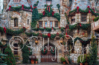 Christmas Castle Fabric Backdrop-Fabric Photography Backdrop-Snobby Drops Fabric Backdrops for Photography, Exclusive Designs by Tara Mapes Photography, Enchanted Eye Creations by Tara Mapes, photography backgrounds, photography backdrops, fast shipping, US backdrops, cheap photography backdrops