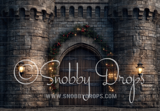 Christmas Castle Fabric Photography Backdrop-Fabric Photography Backdrop-Snobby Drops Fabric Backdrops for Photography, Exclusive Designs by Tara Mapes Photography, Enchanted Eye Creations by Tara Mapes, photography backgrounds, photography backdrops, fast shipping, US backdrops, cheap photography backdrops