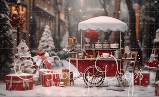 Christmas Cocoa Cart Fabric Backdrop-Fabric Photography Backdrop-Snobby Drops Fabric Backdrops for Photography, Exclusive Designs by Tara Mapes Photography, Enchanted Eye Creations by Tara Mapes, photography backgrounds, photography backdrops, fast shipping, US backdrops, cheap photography backdrops