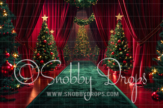 Christmas Curtains and Trees Path Fabric Backdrop-Fabric Photography Backdrop-Snobby Drops Fabric Backdrops for Photography, Exclusive Designs by Tara Mapes Photography, Enchanted Eye Creations by Tara Mapes, photography backgrounds, photography backdrops, fast shipping, US backdrops, cheap photography backdrops