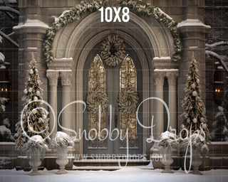 Ornate Christmas Door Fabric Backdrop-Fabric Photography Backdrop-Snobby Drops Fabric Backdrops for Photography, Exclusive Designs by Tara Mapes Photography, Enchanted Eye Creations by Tara Mapes, photography backgrounds, photography backdrops, fast shipping, US backdrops, cheap photography backdrops