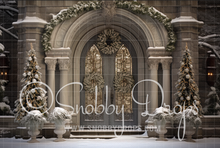 Ornate Christmas Door Fabric Backdrop-Fabric Photography Backdrop-Snobby Drops Fabric Backdrops for Photography, Exclusive Designs by Tara Mapes Photography, Enchanted Eye Creations by Tara Mapes, photography backgrounds, photography backdrops, fast shipping, US backdrops, cheap photography backdrops