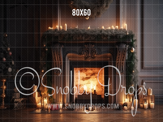 Candlelit Christmas Fireplace Mantle Fabric Backdrop-Fabric Photography Backdrop-Snobby Drops Fabric Backdrops for Photography, Exclusive Designs by Tara Mapes Photography, Enchanted Eye Creations by Tara Mapes, photography backgrounds, photography backdrops, fast shipping, US backdrops, cheap photography backdrops