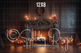 Vintage Christmas Fireplace Mantle Fabric Backdrop-Fabric Photography Backdrop-Snobby Drops Fabric Backdrops for Photography, Exclusive Designs by Tara Mapes Photography, Enchanted Eye Creations by Tara Mapes, photography backgrounds, photography backdrops, fast shipping, US backdrops, cheap photography backdrops