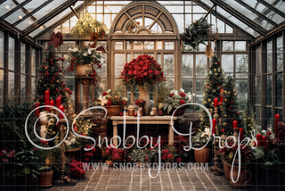 Christmas Floral Greenhouse Fabric Backdrop-Fabric Photography Backdrop-Snobby Drops Fabric Backdrops for Photography, Exclusive Designs by Tara Mapes Photography, Enchanted Eye Creations by Tara Mapes, photography backgrounds, photography backdrops, fast shipping, US backdrops, cheap photography backdrops