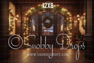 Grand Christmas Foyer Fabric Backdrop-Fabric Photography Backdrop-Snobby Drops Fabric Backdrops for Photography, Exclusive Designs by Tara Mapes Photography, Enchanted Eye Creations by Tara Mapes, photography backgrounds, photography backdrops, fast shipping, US backdrops, cheap photography backdrops