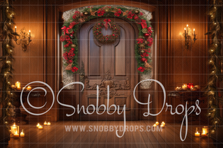 Christmas Foyer by Candlelight Fabric Backdrop-Fabric Photography Backdrop-Snobby Drops Fabric Backdrops for Photography, Exclusive Designs by Tara Mapes Photography, Enchanted Eye Creations by Tara Mapes, photography backgrounds, photography backdrops, fast shipping, US backdrops, cheap photography backdrops