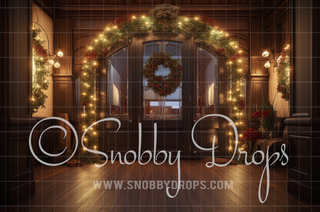 Grand Christmas Foyer Fabric Backdrop-Fabric Photography Backdrop-Snobby Drops Fabric Backdrops for Photography, Exclusive Designs by Tara Mapes Photography, Enchanted Eye Creations by Tara Mapes, photography backgrounds, photography backdrops, fast shipping, US backdrops, cheap photography backdrops