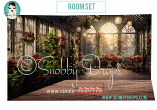 Christmas Greenhouse 2-Piece Fabric Room Set-Photography Backdrop 2P Room Set-Snobby Drops Fabric Backdrops for Photography, Exclusive Designs by Tara Mapes Photography, Enchanted Eye Creations by Tara Mapes, photography backgrounds, photography backdrops, fast shipping, US backdrops, cheap photography backdrops