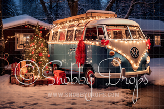 Christmas Hippie Van Fabric Backdrop-Fabric Photography Backdrop-Snobby Drops Fabric Backdrops for Photography, Exclusive Designs by Tara Mapes Photography, Enchanted Eye Creations by Tara Mapes, photography backgrounds, photography backdrops, fast shipping, US backdrops, cheap photography backdrops