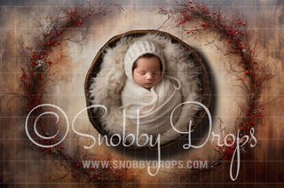 Christmas Holly Wreath Newborn Fabric Wee Drop-Fabric Photography Backdrop-Snobby Drops Fabric Backdrops for Photography, Exclusive Designs by Tara Mapes Photography, Enchanted Eye Creations by Tara Mapes, photography backgrounds, photography backdrops, fast shipping, US backdrops, cheap photography backdrops