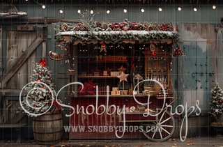 Christmas Hot Cocoa Cart Fabric Backdrop-Fabric Photography Backdrop-Snobby Drops Fabric Backdrops for Photography, Exclusive Designs by Tara Mapes Photography, Enchanted Eye Creations by Tara Mapes, photography backgrounds, photography backdrops, fast shipping, US backdrops, cheap photography backdrops