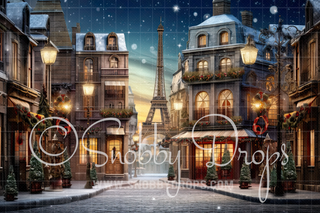 Christmas in Paris Fabric Backdrop-Fabric Photography Backdrop-Snobby Drops Fabric Backdrops for Photography, Exclusive Designs by Tara Mapes Photography, Enchanted Eye Creations by Tara Mapes, photography backgrounds, photography backdrops, fast shipping, US backdrops, cheap photography backdrops