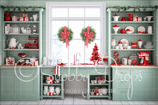 Christmas Kitchen Fabric Backdrop-Fabric Photography Backdrop-Snobby Drops Fabric Backdrops for Photography, Exclusive Designs by Tara Mapes Photography, Enchanted Eye Creations by Tara Mapes, photography backgrounds, photography backdrops, fast shipping, US backdrops, cheap photography backdrops