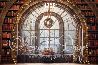 Christmas Library Fabric Backdrop-Fabric Photography Backdrop-Snobby Drops Fabric Backdrops for Photography, Exclusive Designs by Tara Mapes Photography, Enchanted Eye Creations by Tara Mapes, photography backgrounds, photography backdrops, fast shipping, US backdrops, cheap photography backdrops