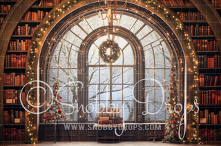 Christmas Library Fabric Backdrop-Fabric Photography Backdrop-Snobby Drops Fabric Backdrops for Photography, Exclusive Designs by Tara Mapes Photography, Enchanted Eye Creations by Tara Mapes, photography backgrounds, photography backdrops, fast shipping, US backdrops, cheap photography backdrops