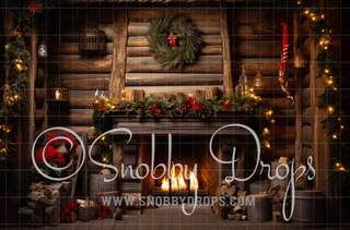 Christmas Log Cabin 2-Piece Fabric Room Set-Photography Backdrop 2P Room Set-Snobby Drops Fabric Backdrops for Photography, Exclusive Designs by Tara Mapes Photography, Enchanted Eye Creations by Tara Mapes, photography backgrounds, photography backdrops, fast shipping, US backdrops, cheap photography backdrops