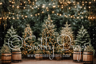 Christmas Pines and Barrels Fabric Backdrop-Fabric Photography Backdrop-Snobby Drops Fabric Backdrops for Photography, Exclusive Designs by Tara Mapes Photography, Enchanted Eye Creations by Tara Mapes, photography backgrounds, photography backdrops, fast shipping, US backdrops, cheap photography backdrops