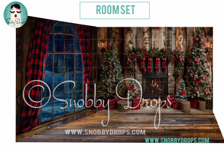 Christmas Plaid Window and Fireplace 3 Piece Room Set-Photography Backdrop 3P Room Set-Snobby Drops Fabric Backdrops for Photography, Exclusive Designs by Tara Mapes Photography, Enchanted Eye Creations by Tara Mapes, photography backgrounds, photography backdrops, fast shipping, US backdrops, cheap photography backdrops