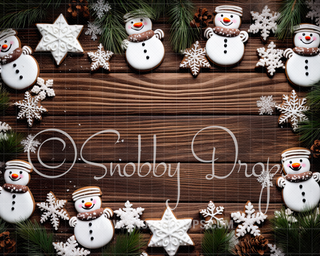 Christmas Snowman Cookies Fabric Wee Drop-Fabric Photography Backdrop-Snobby Drops Fabric Backdrops for Photography, Exclusive Designs by Tara Mapes Photography, Enchanted Eye Creations by Tara Mapes, photography backgrounds, photography backdrops, fast shipping, US backdrops, cheap photography backdrops