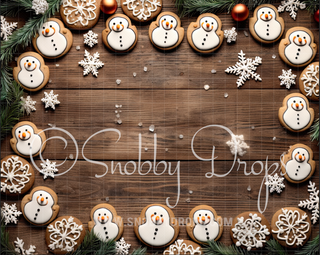 Christmas Snowman Cookies Fabric or Rubber Backed Floor Drop-Floor-Snobby Drops Fabric Backdrops for Photography, Exclusive Designs by Tara Mapes Photography, Enchanted Eye Creations by Tara Mapes, photography backgrounds, photography backdrops, fast shipping, US backdrops, cheap photography backdrops