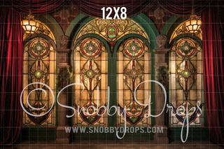 Christmas Stained Glass Window Fabric Backdrop-Fabric Photography Backdrop-Snobby Drops Fabric Backdrops for Photography, Exclusive Designs by Tara Mapes Photography, Enchanted Eye Creations by Tara Mapes, photography backgrounds, photography backdrops, fast shipping, US backdrops, cheap photography backdrops
