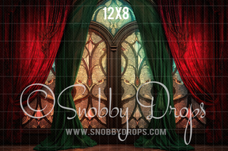 Christmas Stained Glass Window Fabric Backdrop-Fabric Photography Backdrop-Snobby Drops Fabric Backdrops for Photography, Exclusive Designs by Tara Mapes Photography, Enchanted Eye Creations by Tara Mapes, photography backgrounds, photography backdrops, fast shipping, US backdrops, cheap photography backdrops