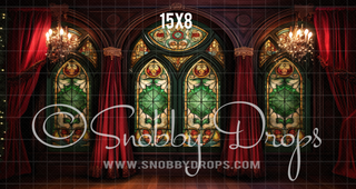 Christmas Stained Glass Window Fabric Backdrop-Fabric Photography Backdrop-Snobby Drops Fabric Backdrops for Photography, Exclusive Designs by Tara Mapes Photography, Enchanted Eye Creations by Tara Mapes, photography backgrounds, photography backdrops, fast shipping, US backdrops, cheap photography backdrops