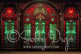 Christmas Stained Glass Window Fabric Backdrop-Fabric Photography Backdrop-Snobby Drops Fabric Backdrops for Photography, Exclusive Designs by Tara Mapes Photography, Enchanted Eye Creations by Tara Mapes, photography backgrounds, photography backdrops, fast shipping, US backdrops, cheap photography backdrops