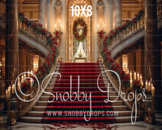 Christmas Staircase Fabric Backdrop-Fabric Photography Backdrop-Snobby Drops Fabric Backdrops for Photography, Exclusive Designs by Tara Mapes Photography, Enchanted Eye Creations by Tara Mapes, photography backgrounds, photography backdrops, fast shipping, US backdrops, cheap photography backdrops