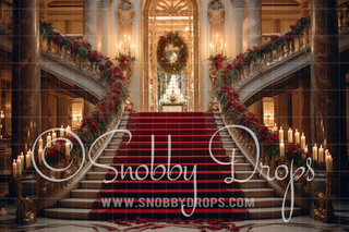 Christmas Staircase Fabric Backdrop-Fabric Photography Backdrop-Snobby Drops Fabric Backdrops for Photography, Exclusive Designs by Tara Mapes Photography, Enchanted Eye Creations by Tara Mapes, photography backgrounds, photography backdrops, fast shipping, US backdrops, cheap photography backdrops
