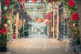 Christmas Street with Blurred Background Fabric Photography Backdrop-Fabric Photography Backdrop-Snobby Drops Fabric Backdrops for Photography, Exclusive Designs by Tara Mapes Photography, Enchanted Eye Creations by Tara Mapes, photography backgrounds, photography backdrops, fast shipping, US backdrops, cheap photography backdrops